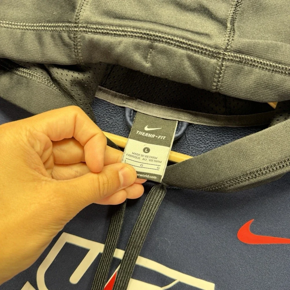 Nike USA Ice Hockey Hoodie Mens Large Blue Therma Fit Sweatshirt Olympics